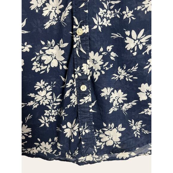 Lauren Ralph Lauren Blue White Floral Print Cotton Button Down Shirt Size Small - Picture 5 of 6